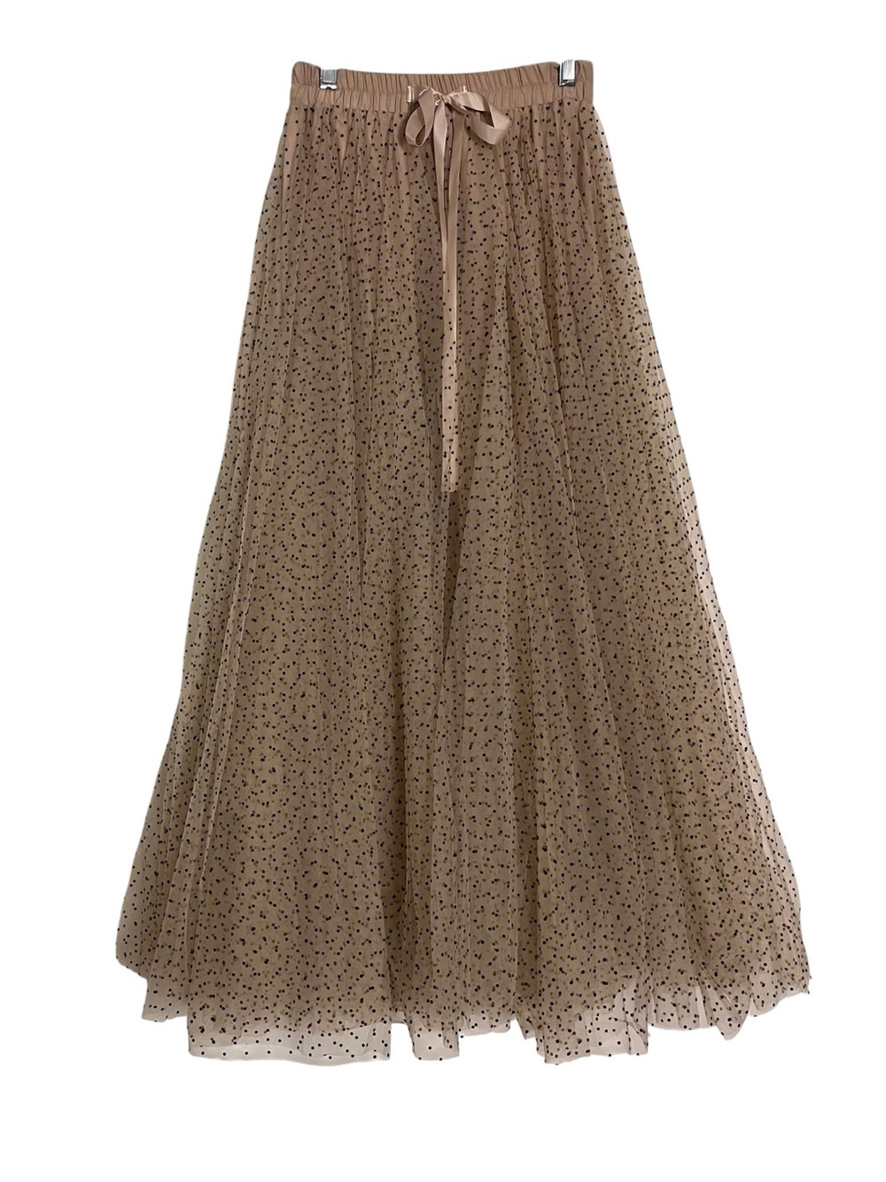 Tulle Polka Dot Skirt Midi Beige and Black Choklate S - Picture 3 of 12